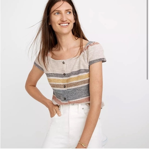 Madewell Tops - Madewell 100% Cotton Stripe Button Front Square Neck Top
